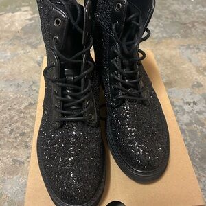 MICHAEL Michael Kors Black Glitter Lace Up Boots